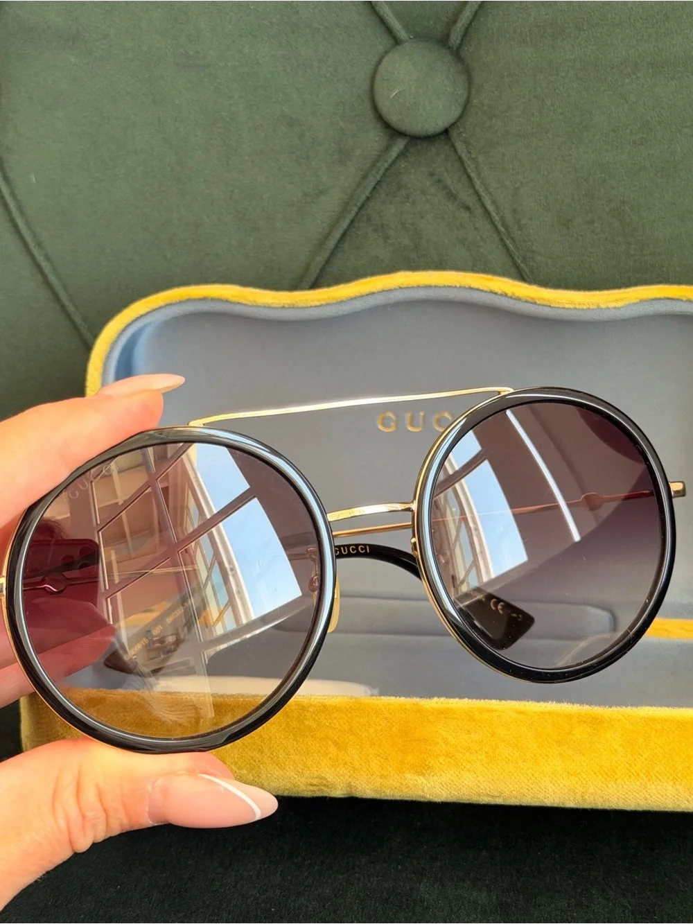 Authentic Gucci Round Black Sunglasses - Black Lenses
